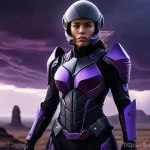 Home 8 배두나 넷플릭스 출연작 - **"A determined female warrior in a dynamic, mid-action pose, wielding a sleek, futuristic energy sw...